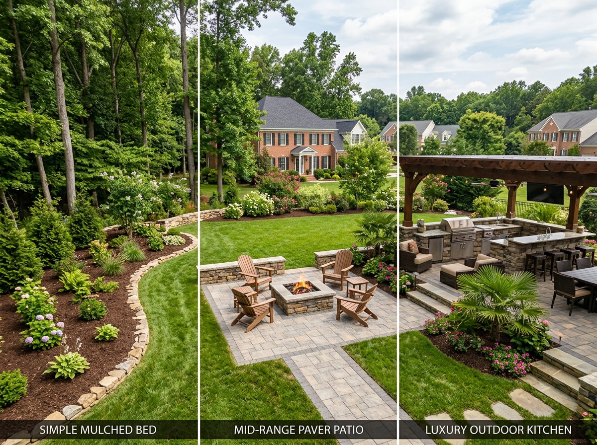 Fairfax County backyard landscaping cost tiers from budget refresh to luxury renovation