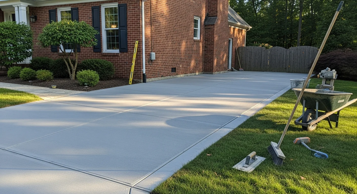 Finished concrete driveway and patio installation