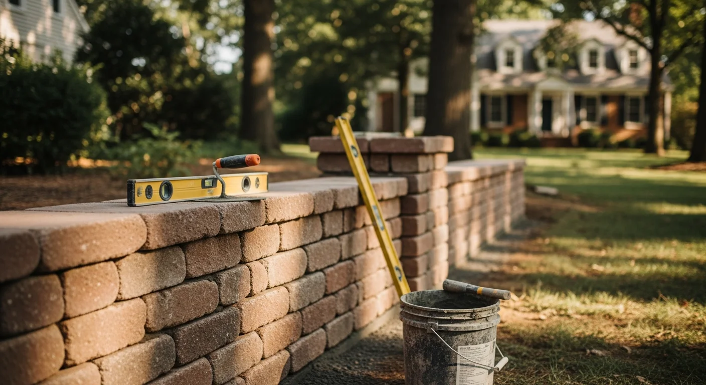 Stone and brick masonry work including garden walls and steps