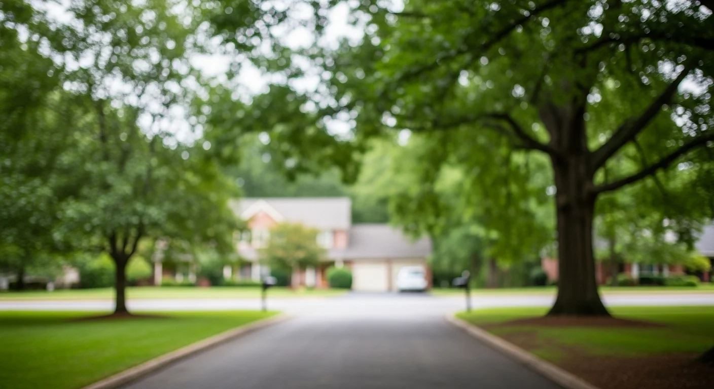 Tree-lined residential street in Fairfax with well-maintained single-family homes and manicured lawns.