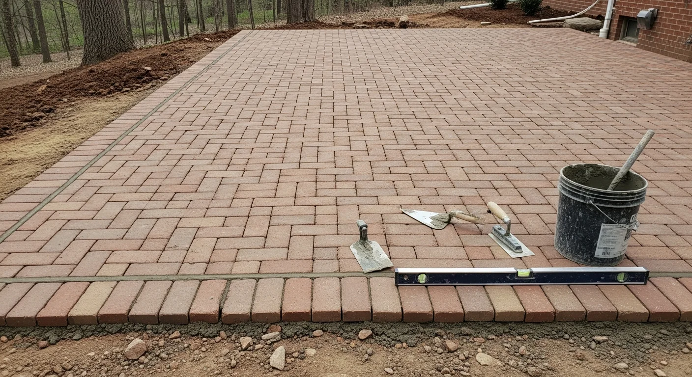 A freshly tuckpointed brick wall on a residential property in Fairfax, VA, with clean, uniform mortar joints and no visible cracking or staining. CM Hardscapes brick masonry work shown against a Northern Virginia suburban home exterior.