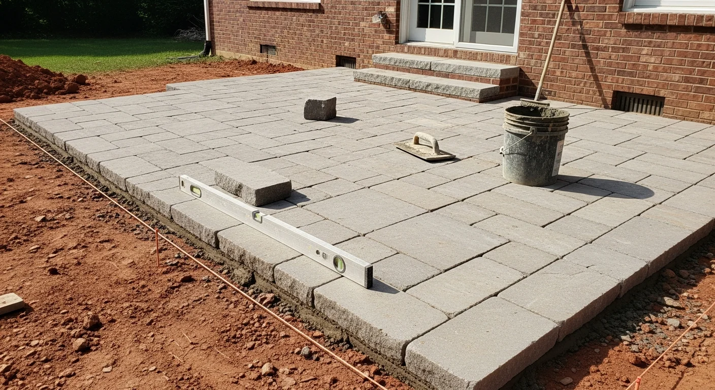 Stone masonry work in Northern Virginia — flagstone patio installation with natural stone pavers and clean edge detailing at a residential property.